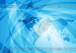 Abstract tech wavy background with earth map - vector clipart