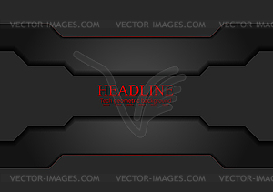 Black tech sci-fi background with red lines - vector image