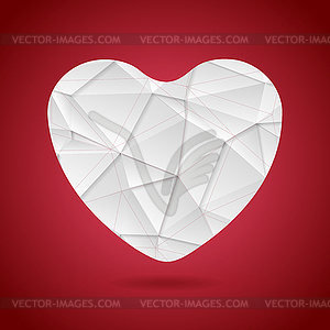 White polygonal tech heart on red background - vector clip art