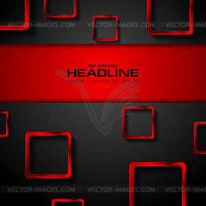 Black tech background and red metallic squares - vector image