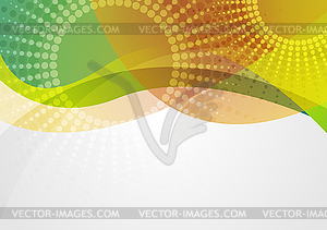 Abstract colorful waves with halftone circles - vector image