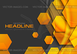 Abstract orange glossy shiny tech background with - vector image