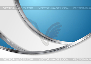 Blue abstract background with metallic silver waves - vector clip art