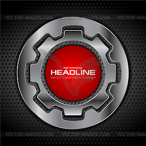Metallic gear shapes and red circle background - vector clip art