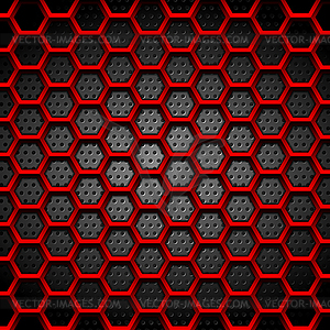 Красная текстура шестиугольников на темном перфорированном фоне - векторизованное изображение