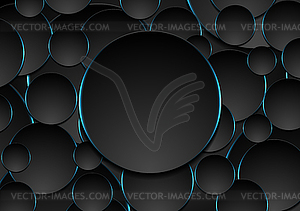 Black and blue circles abstract tech background - vector image