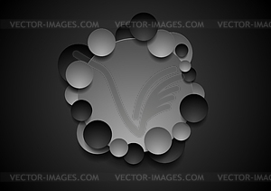 Grey and black abstract tech circles background - vector image