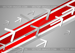 Красный и серый технический абстрактный фон со стрелками - векторное графическое изображение