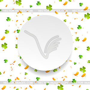 Green shamrocks and orange confetti background - vector image