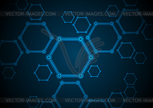 Dark blue abstract hexagon molecules tech background - vector image