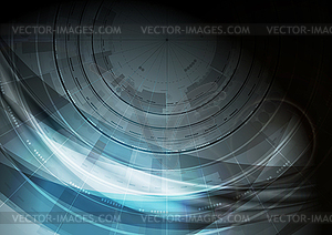 Dark blue futuristic hi-tech wavy background - vector image