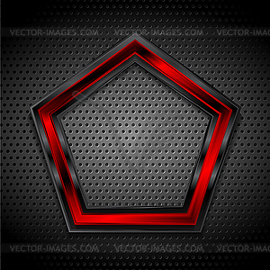 Черно-красный пятиугольник на перфорированном металлическом - рисунок в векторе