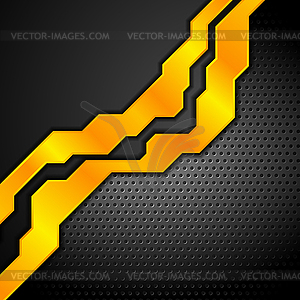 Dark metal perforated background with orange stripes - royalty-free vector image