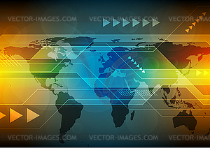 Абстрактный яркий оранжево-синий технологический фон - векторное изображение