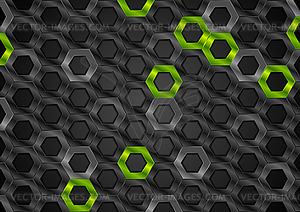 Black and green glossy hexagons metallic texture - vector clip art