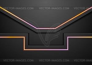 Black abstract tech background with neon light lines - vector clipart