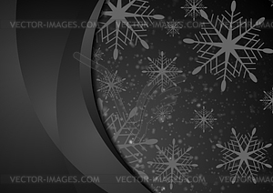 Черные абстрактные снежинки на рождественском волнистом фоне - стоковый клипарт
