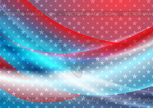 Цвета США и звезды на абстрактном ярком волнистом фоне - изображение векторного клипарта