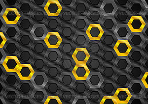 Black and orange glossy hexagons metallic texture - vector clipart / vector image