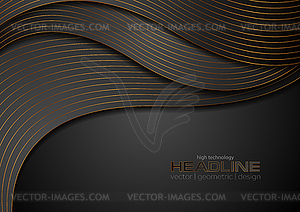 Black corporate wavy background with bronze lines - vector image