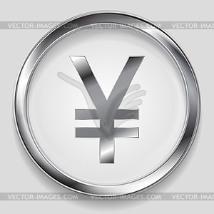 Концептуальная металлическая кнопка с логотипом в виде символа юаня - изображение в векторе