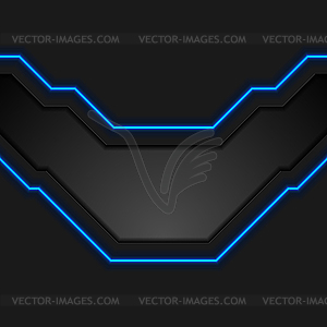 Black technology background with blue neon lines - vector clip art