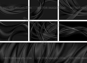 Set of black abstract smooth waves backgrounds - vector image