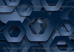 Dark blue tech paper hexagons abstract background - vector image