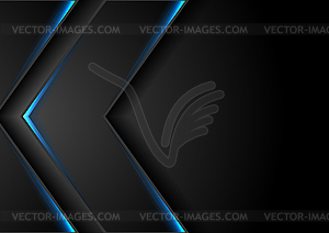 Abstract black arrows with blue neon glowing light - vector clipart