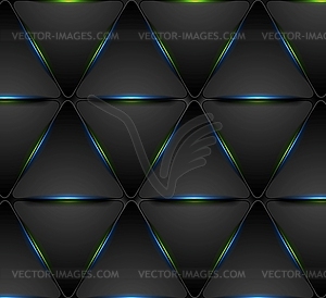 Blue green glowing triangles tech pattern design - vector image