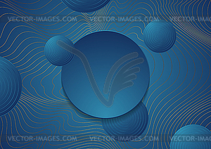 Golden curved waves and blue circles abstract - vector clip art