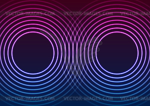 Лазерные неоновые круглые кольца на абстрактном техническом фоне - изображение в векторном формате