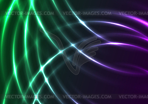 Абстрактный фон с зелеными фиолетовыми неоновыми блестящими волнами - клипарт в формате EPS
