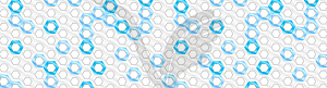 White and blue glossy hexagons tech abstract banner - vector clipart