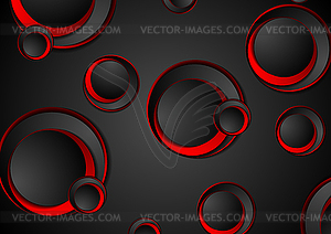 Red and black geometric circles tech background - vector image