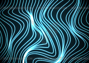 Абстрактный футуристический сине голубой неоновый волнистый фон - векторное графическое изображение