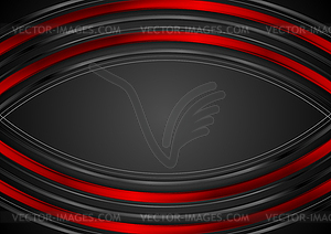 Red and black tech glossy curved stripes abstract - vector clipart