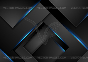 Black tech abstract background with blue neon - vector image