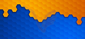 Blue orange geometric hexagons abstract technology - royalty-free vector clipart