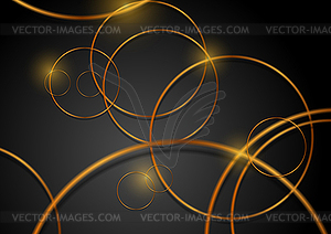 Abstract dark geometric background with golden rings - vector clipart