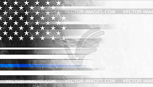 Grunge black USA flag with blue stripe - vector clipart / vector image