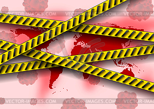 Красный зараженный мир и оранжевые ленты об опасности - иллюстрация в векторном формате