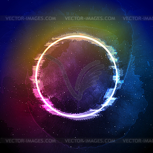 Glitch laser neon circle on grunge sky background - vector clipart / vector image
