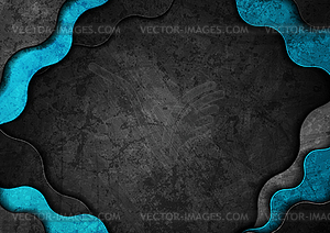 Dark blue and black grunge waves abstract background - vector clip art