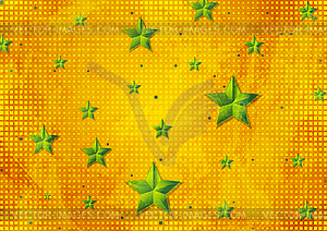 Bright green stars on orange dotted background - vector image