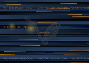 Dark blue striped background with golden lines - vector image