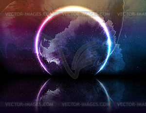 Retro laser neon circle on grunge sky background - vector clip art