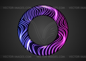 Blue purple neon glowing waves and black circle - vector image