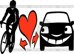 Cartoon an biker and car to be aware and considerat - vector image