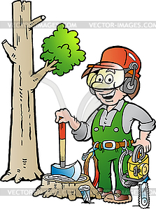 Cartoon Happy Working Lumberjack or Woodcutter - vector clip art